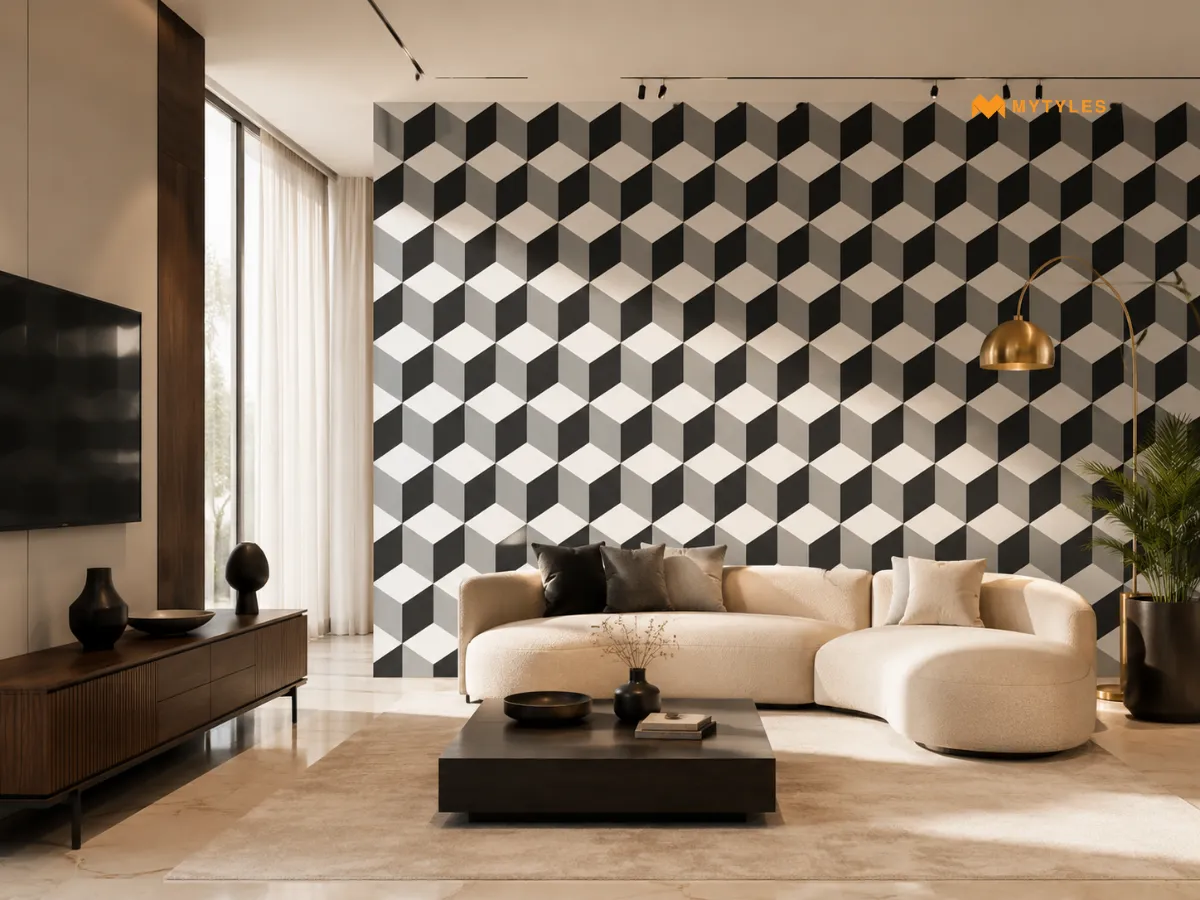 Grey Moroccan 3D wall Tile in Living Room